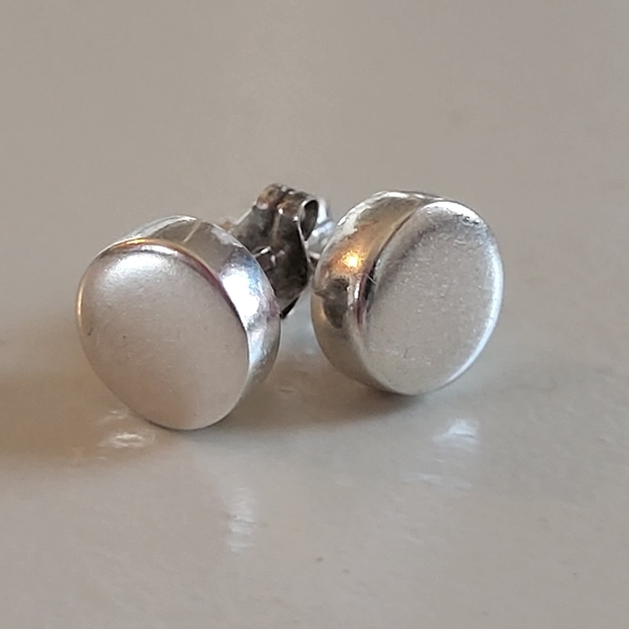 Sterling Silver Button Stud Earrings - Picture 1 of 4